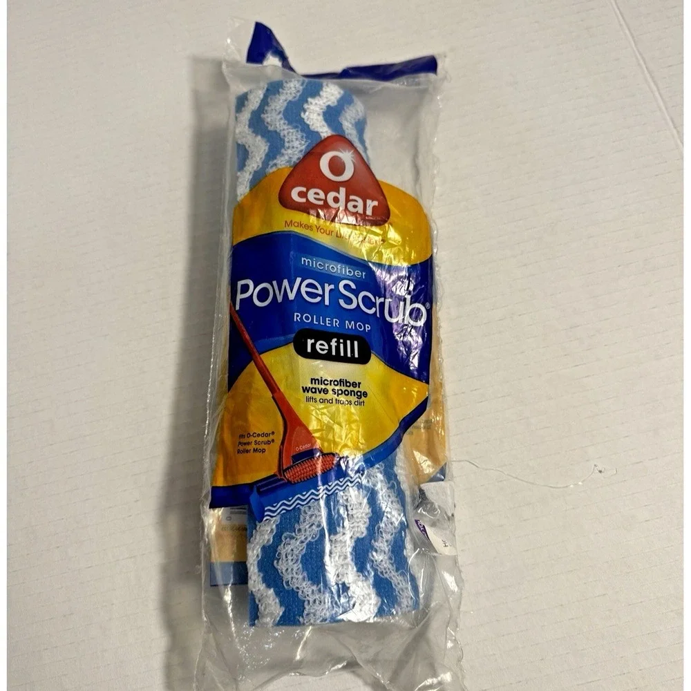 O-Cedar Microfiber Power Scrub Roller Mop Refill Blue White Wave Sponge NOS